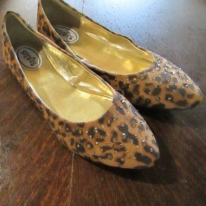 Leopard print with rhinestones Stevies flats - size 4 (small adult or big child)